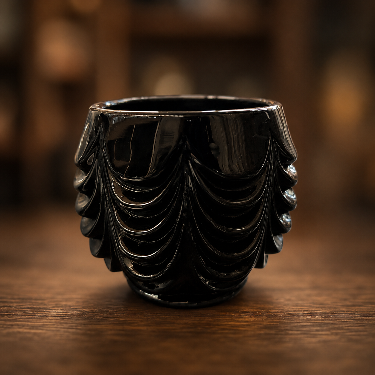 Black glass cache pot